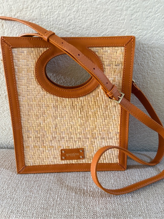Spartina Handbags - Spartina 449 Tan Woven Straw Crossbody with Leather Trim